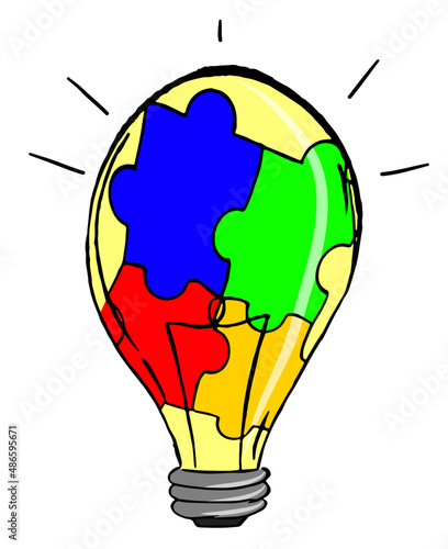 lightbulb with autism puzzle pieces cartoon 