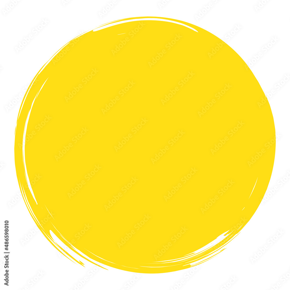 Circle brush stroke vector isolated on white background. Yellow enso zen circle brush stroke. For stamp, seal, ink and paintbrush design template. Grunge hand drawn circle shape, vector illustration