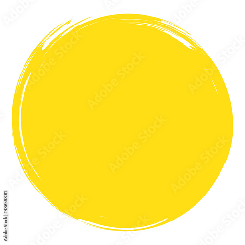Circle brush stroke vector isolated on white background. Yellow enso zen circle brush stroke. For stamp, seal, ink and paintbrush design template. Grunge hand drawn circle shape, vector illustration