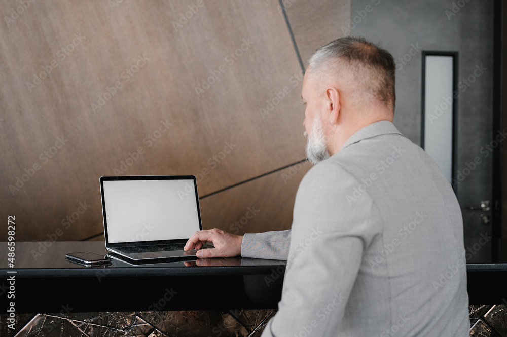 Mature businessman browsing laptop Mature businessman browsing laptop