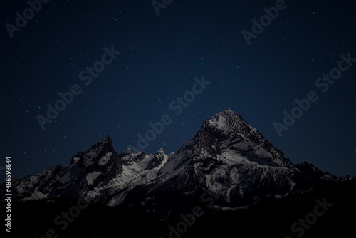 travel germany and bavaria, view at night the mountain Watzmann in the background, Berchtesgaden, Bavaria, Germany