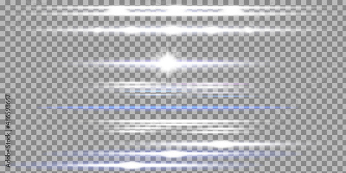 Solar glare.Glow isolated white transparent light effect set, lens flare, explosion, glitter, line, sun flash, spark and stars. Beautiful optical lens flare effect sun light.