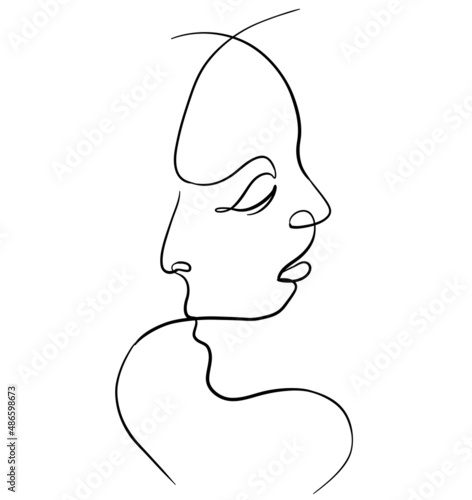 One line faces, couple man and woman. Valentine's day minimalistic vector illustration.