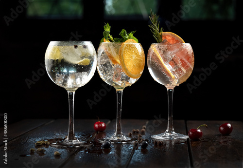 COPAS DE GIN AND TONIC CON LIMON, POMELO Y NARANJA