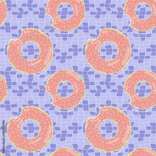Seamless pattern with doughnut shaped inflatable mattresses for pool party, fabric background and banner. Vector illustration