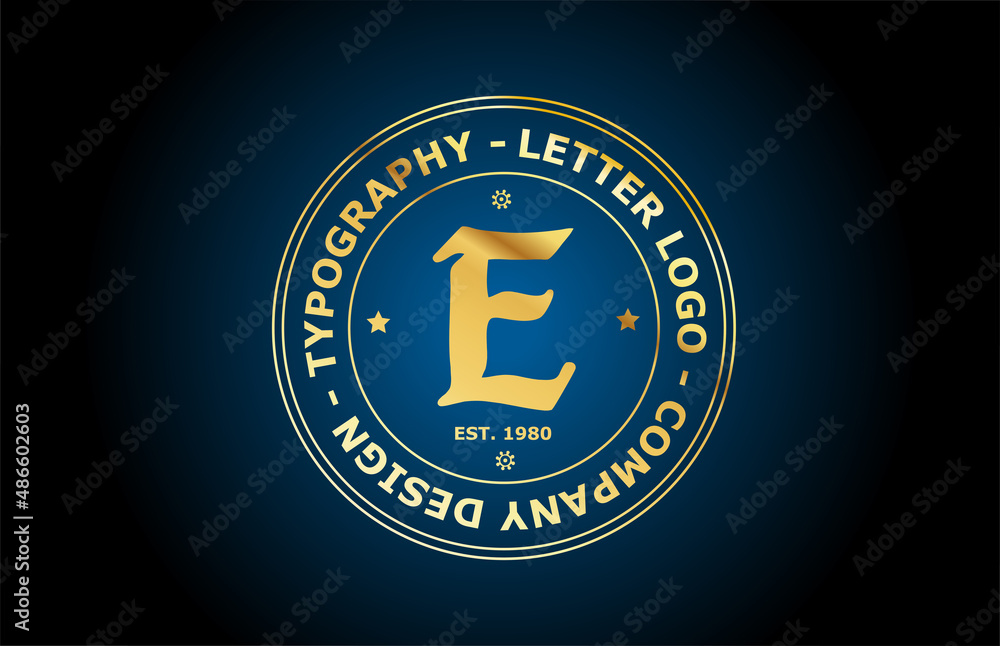 gold E vintage alphabet letter logo icon design. Creative template for label and badge in golden style