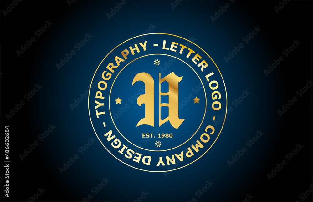 gold U vintage alphabet letter logo icon design. Creative template for label and badge in golden style