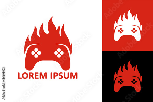 Hot fire video game logo template design vector