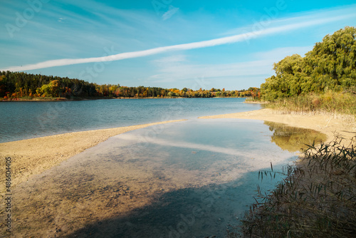Milton, Ontario, Canada, beautiful Milton lake, gorgeous landscape grounds on sunny autumn day