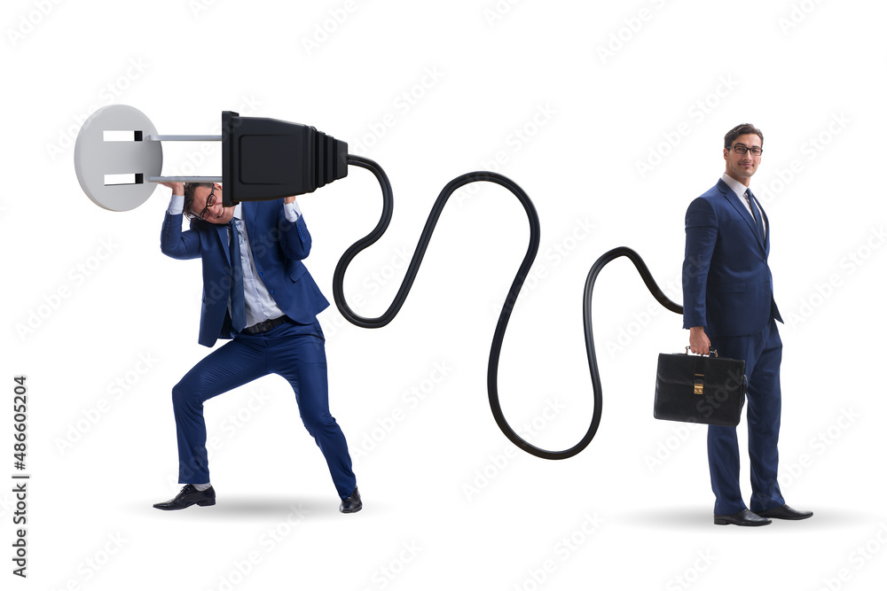 Businessman being powered by electric power Businessman being powered by electric power