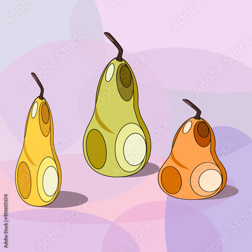 Vector illustration with pears in digital flat technique on a violet geometric background 