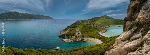 Beautiful summertime panoramic seascape of Porto Timoni. Afionas region. Corfu Greece