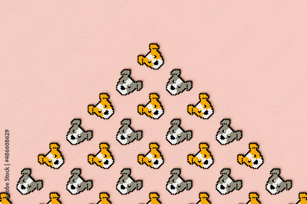 Pixelated dogs on pink background with copy space Pixelated dogs on pink background with copy space