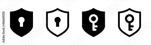Security shield icons. Security shield protected with key. Vector illustration.