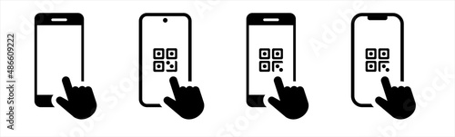 QR code scan icon with smartphone, scan me barcode sign, Vector illustration. photo