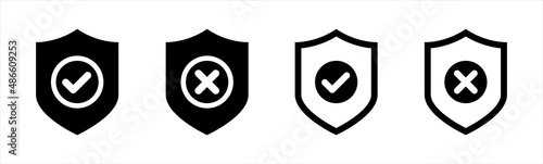 Security shield icons. Security shield protected with check mark. Vector illustration.