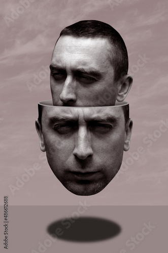 Collage with head of a adult man photo