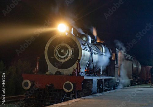 Steam Locomotive at night photo