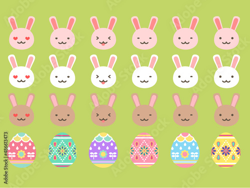 イースターバニーの顔とイースターエッグのアイコン