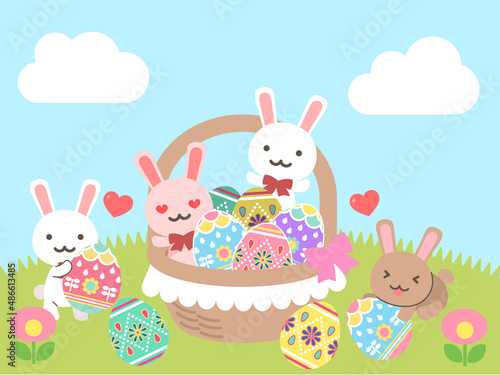 うさぎとイースターエッグのイラスト