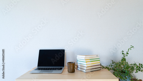 机上の本とノートパソコン © aomas