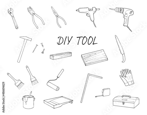DIY道具の線画セット　モノづくり　日曜大工