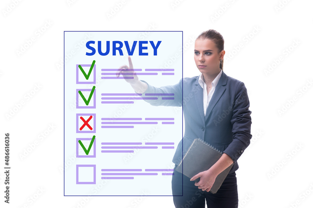 Businesswoman pressing buttons on virtual accident report Businesswoman pressing buttons on virtual accident report