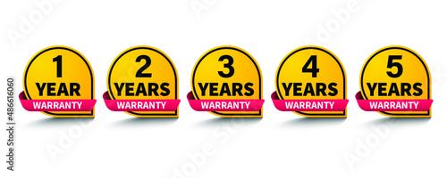 1, 2, 3, 4 and 5 years warranty label icon. Vector on isolated white background. EPS 10. photo