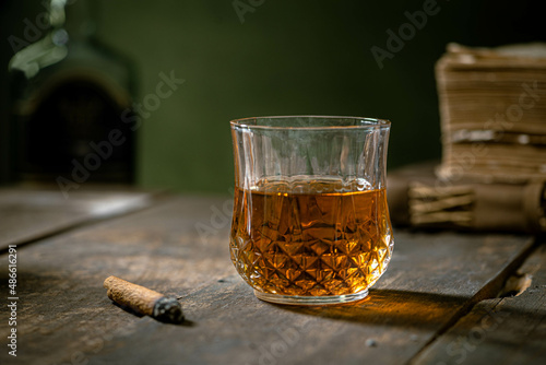 Whisky and a fake cigar photo