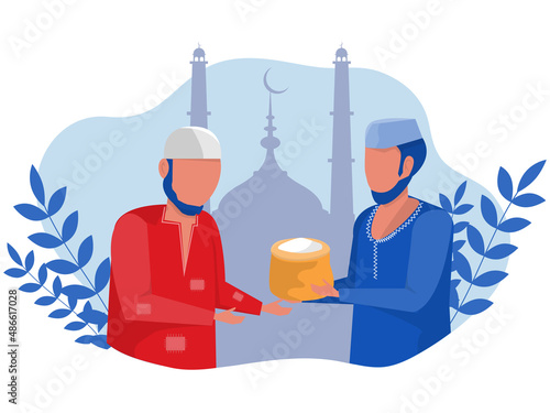 Zakat Ramadan,Zakat sadaqah concept of donation in Islam ,muslim people giving to the poor flat vector illustrator