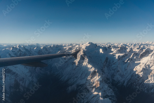 View of Himalaya mountains from airplane photo