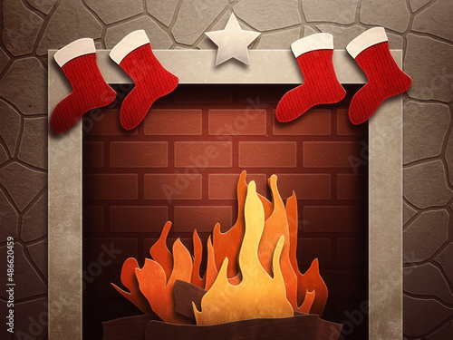 Christmas fireplace illustration photo