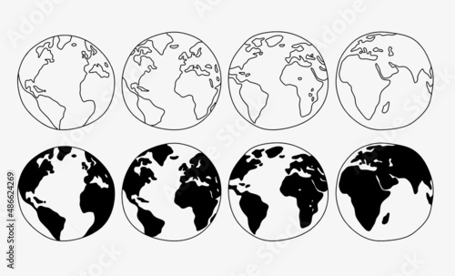 set of cartoon globes isolated on a white background.