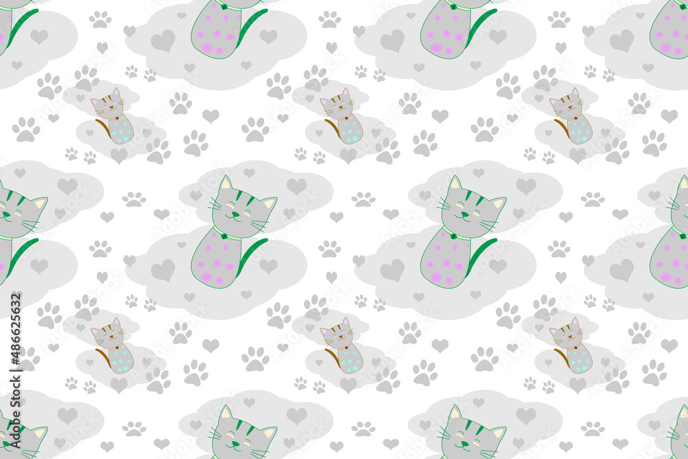 Seamless cute cat pattern,cartoon style light gray kitten,for fabric,printing,cat wallpaper on white background. Seamless cute cat pattern,cartoon style light gray kitten,for fabric,printing,cat wallpaper on white background.