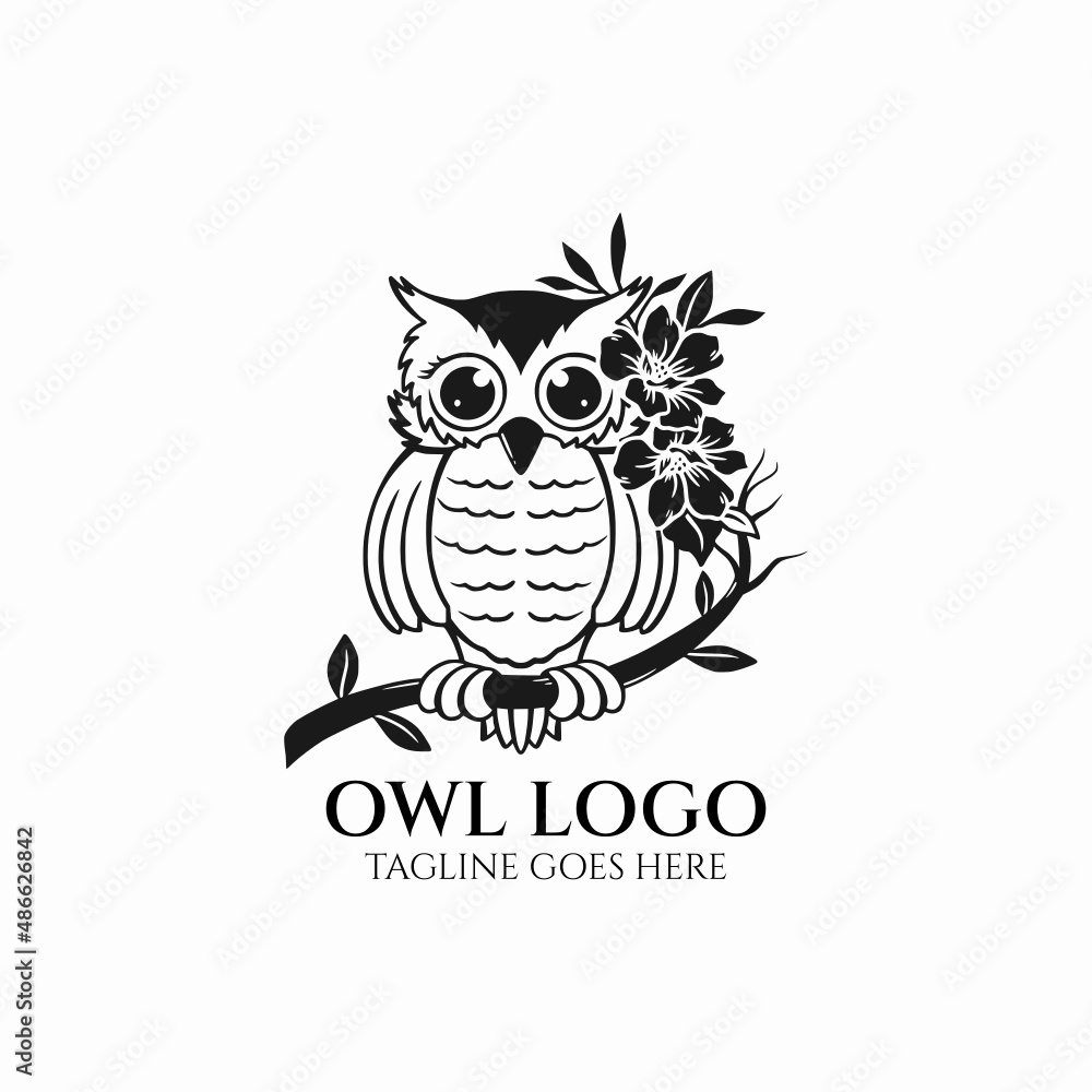 Fototapeta premium Owl logo vector, owl company icon, bird design silhouette