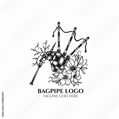 Fotografie, Tablou Bagpipe logo, scottish bagpipe icon, traditional musical illustration, bagpipe w