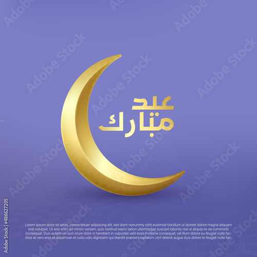 3D gold crescent moon islamic with ornament on purple background decotarion element ied mubarak photo