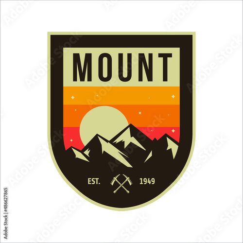 simple logo design about camping adventure in mountains and wilderness