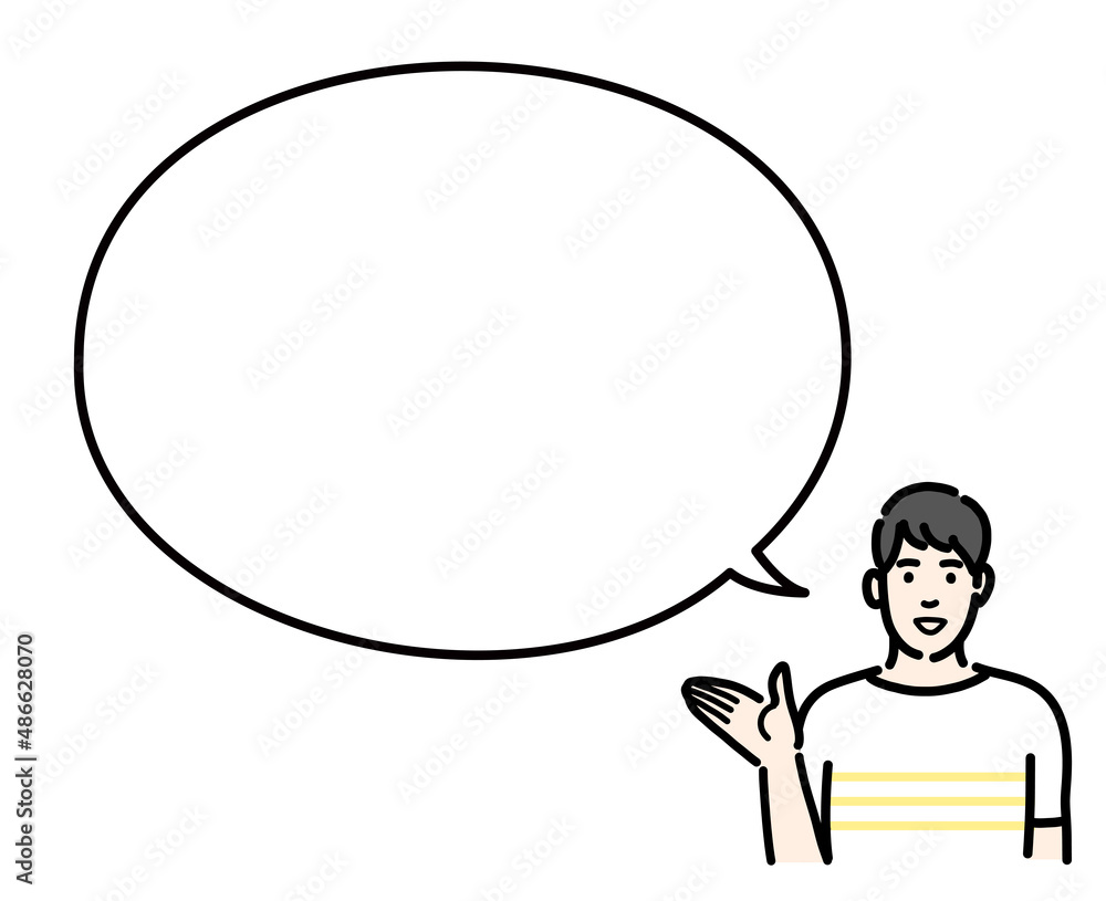 吹き出しを使って説明をしている若い男性のバストアップ 吹き出しを使って説明をしている若い男性のバストアップ