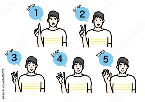 手順について説明をしている若い男性のバストアップのセット