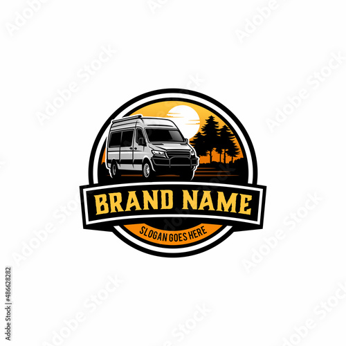camper van - caravan - motor home isolated logo vector	