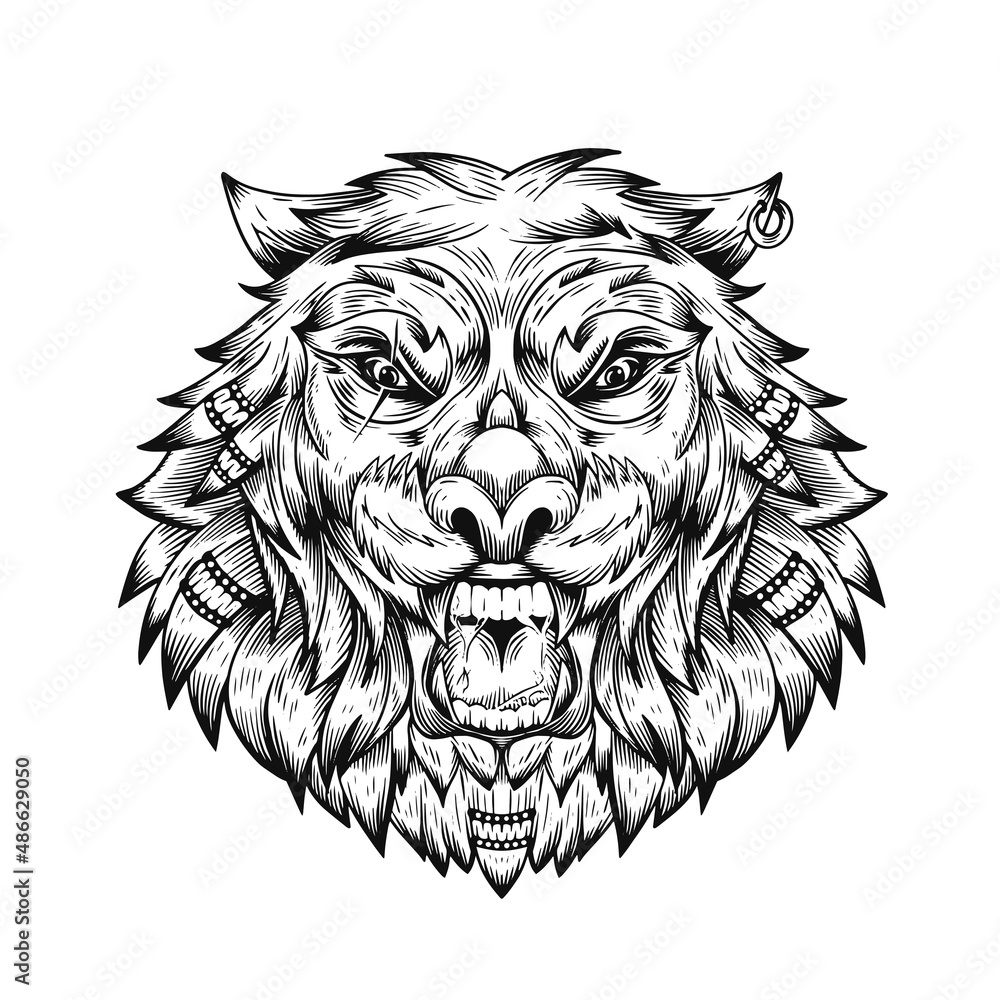 Obraz premium Lion line art for tattoo design black and white color. vector illustration