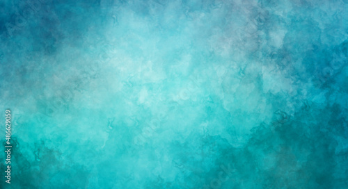 Blue green watercolor background abstract painting texture with stained pattern and teal turquoise gradient colors