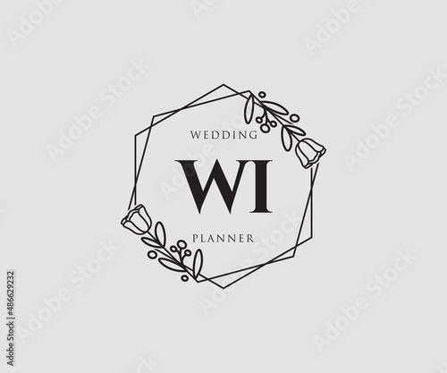 Initial WI feminine logo. Usable for Nature, Salon, Spa, Cosmetic and Beauty Logos. Flat Vector Logo Design Template Element.