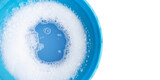 Detergent foam bubble in blue basin