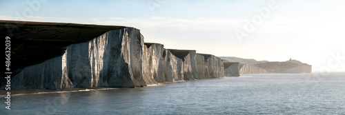 Seven sisters white chalk cliffs south coast england panorama photo