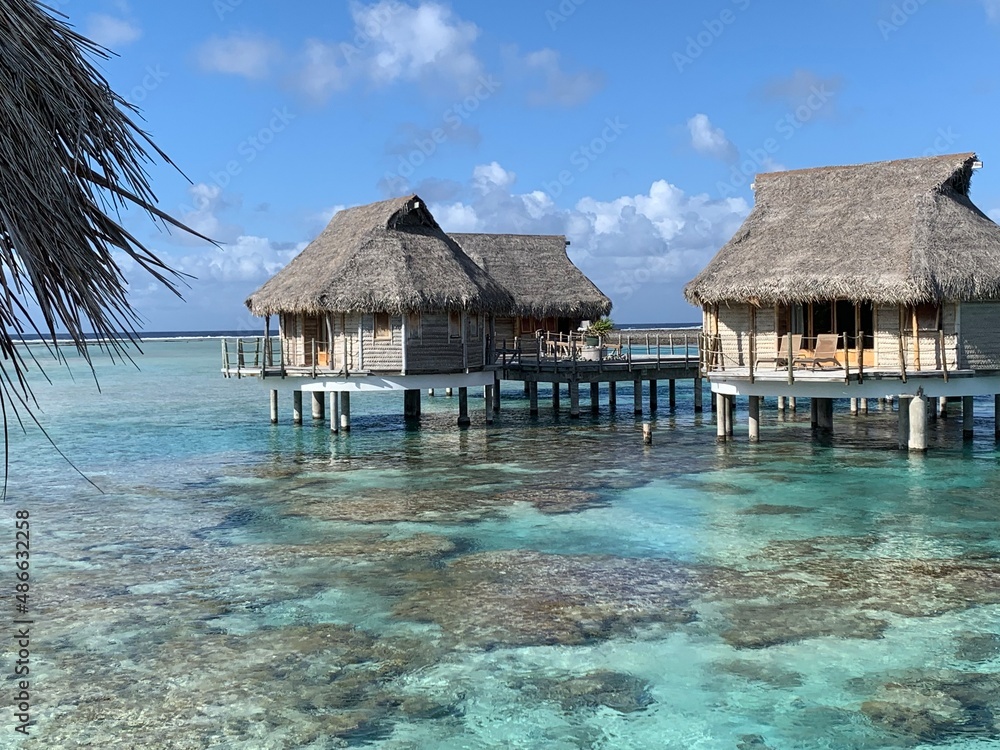 hut on the sea in a Tahitian island 