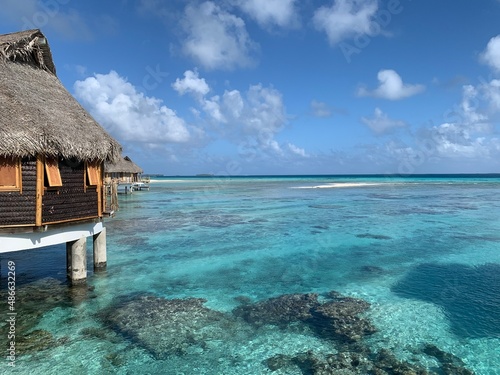 hut on the beach in a Tahitian island 