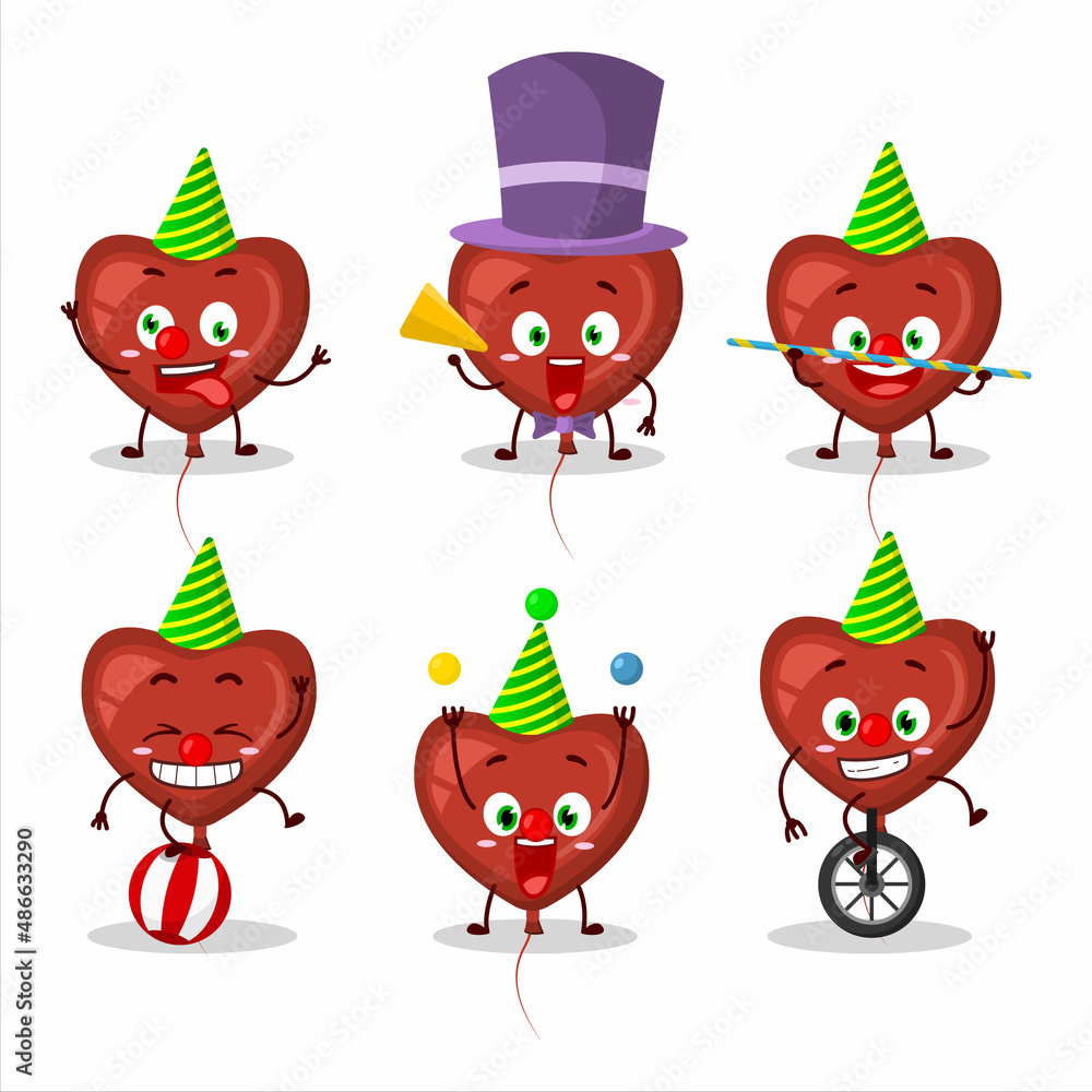 Cartoon character of red love balloon with various circus shows Cartoon character of red love balloon with various circus shows