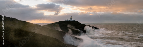 Strumble Head Lighthouse Storm waves Pembrokeshire Coast Wales photo